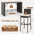 Costway 7-Piece Outdoor Patio Bar Set With Acacia Wood Tabletop, Black And Off White - 73in x 31.5in x 43.5in