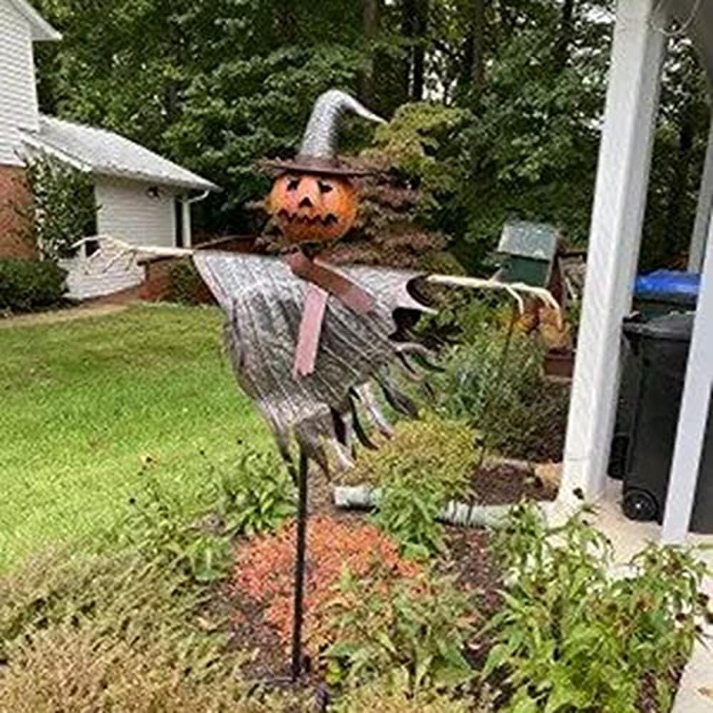 BE-STRONG Halloween Scarecrow Jack Lantern Decoration, 48.75 x 12 x 67.5 in, Metal + Resin - B09D3C7BZ3