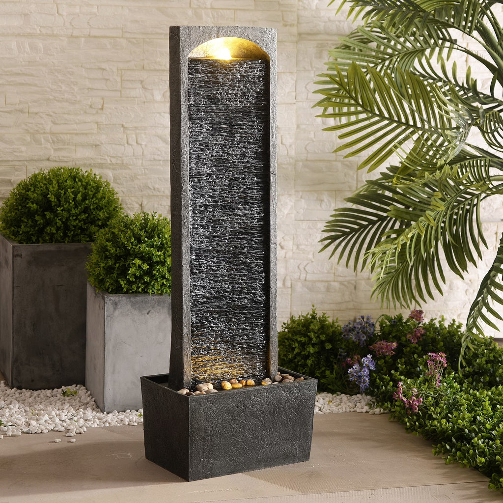 Teamson Home Faux Slate Outdoor LED Waterfall Fountain, 38.5 in, Red Rock