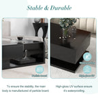 JQCX Modern Coffee Table With Tempered Glass, High-Gloss UV Surface And 2-Tier Storage