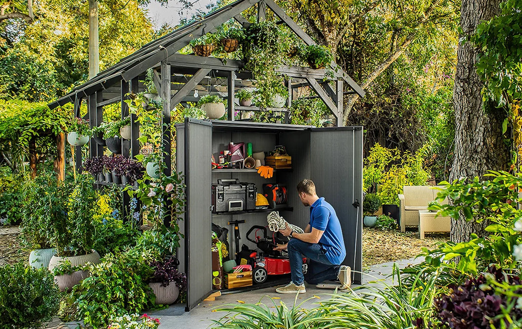 Keter Cortina Alto Outdoor Storage Shed, 62.05 cu. Ft., Graphite - Cortina Alto