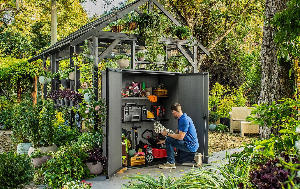 Keter Cortina Alto Outdoor Storage Shed, 62.05 cu. Ft., Graphite - Cortina Alto