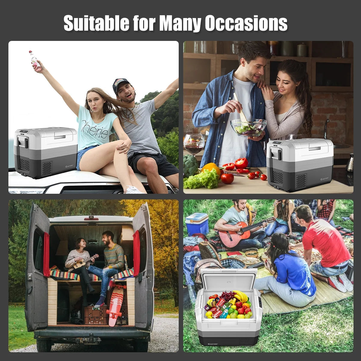 Costway 58 Quart Portable Electric Car Refrigerator Freezer - Dual Zone