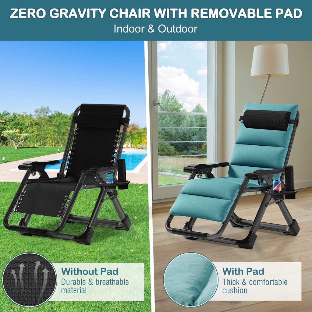 NAIZEA Zero Gravity Chair With Removable Cushion, Cup Holder, and Black Color