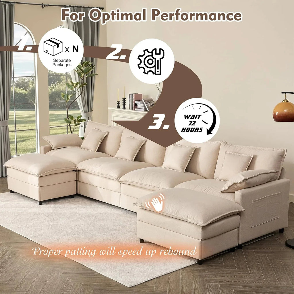 108 Inch U Shape Sectional Sofa With Removable Footstool
