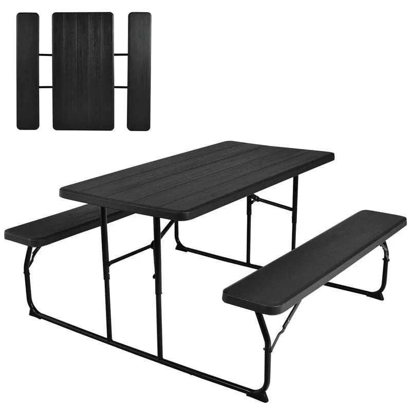 4-Person Folding Picnic Table Bench Set, 59 in x 54 in x 28.5 in - Steel And HDPE