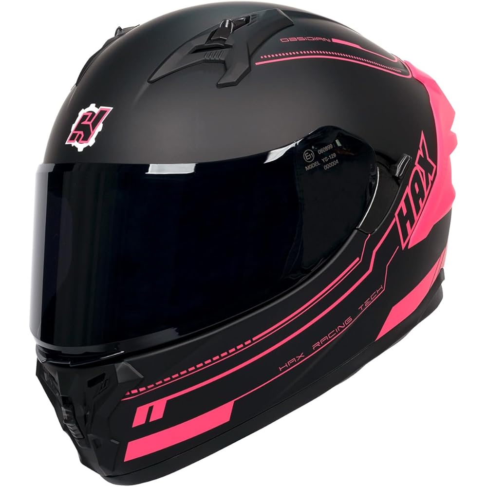 HAX Full Face Dual Visor Motorcycle Helmet, Matte Pink, Size S - Obsidian Pro