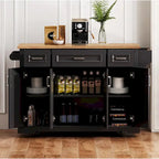 Rubberwood Kitchen Island Cart, 54-inch Drop-Leaf, 4 Doors, 3 Drawers - Embossed Finish