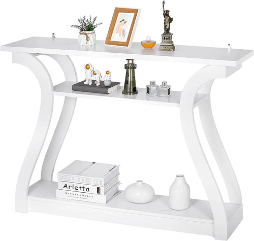 3-Tier Console Table With Storage Shelves - White