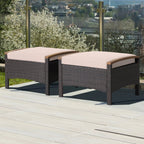 Costway Set Of 2 Patio Rattan Ottoman Footrests With Cushions, Mix Brown/Beige, 25 x 20 x 16 in