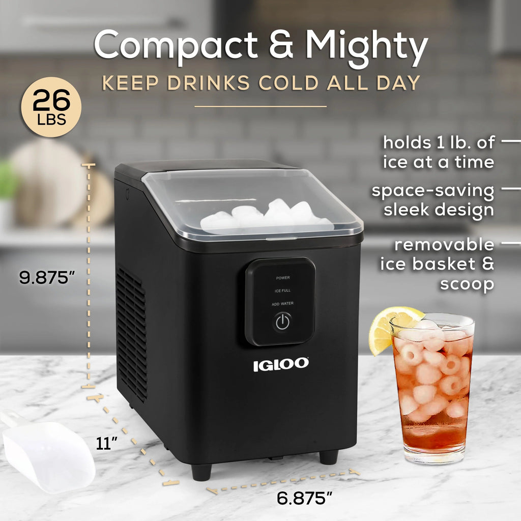 Igloo Self-Cleaning Countertop Ice Maker, 26 lbs. Per Day, 8 Pieces Every 7-8 Minutes, Aqua