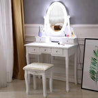 Ktaxon Vanity Table Set With 10 LED Lights, 5 Drawers, Cushioned Stool, White