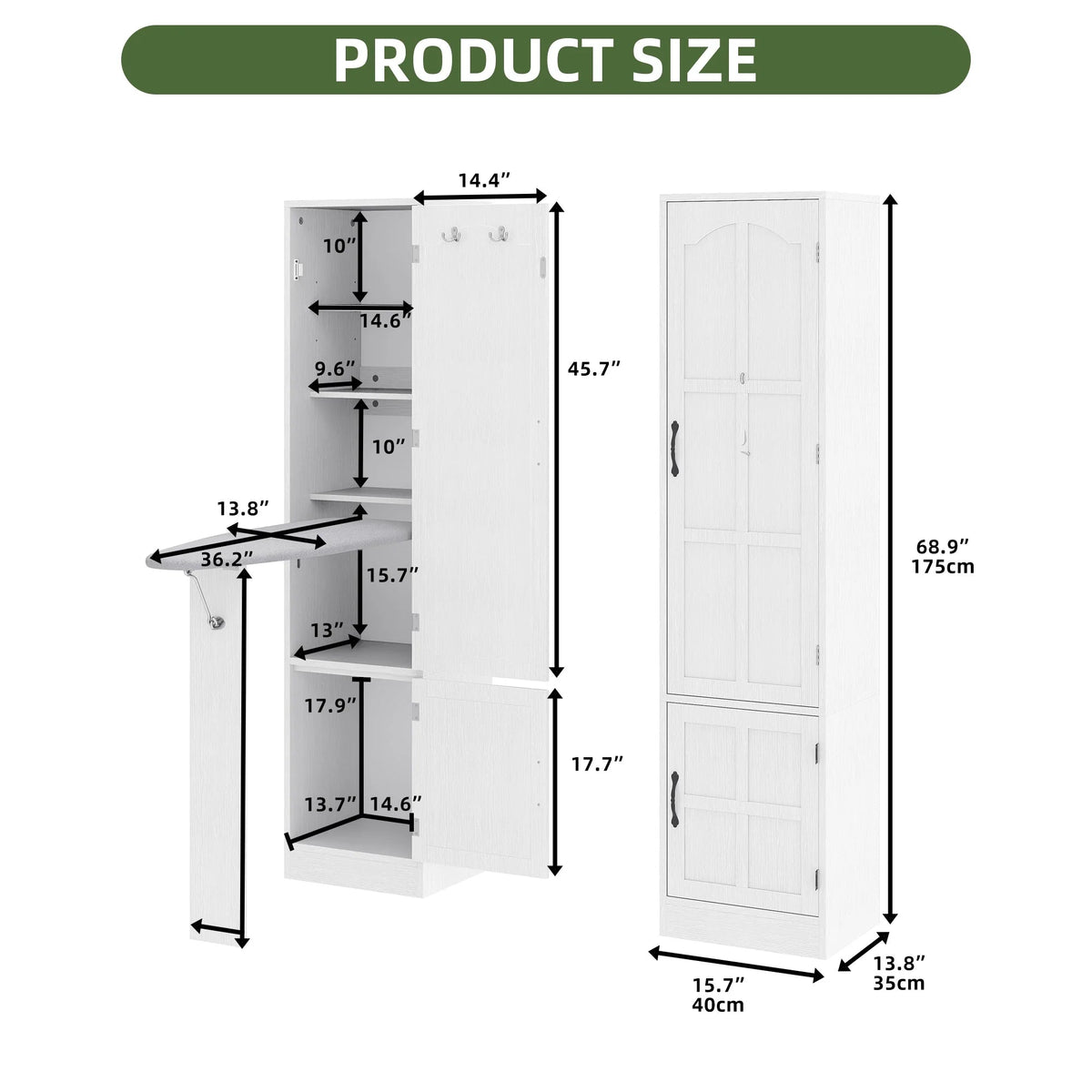 Uforic Ironing Board Storage Cabinet With Foldable Board, Support Leg, White