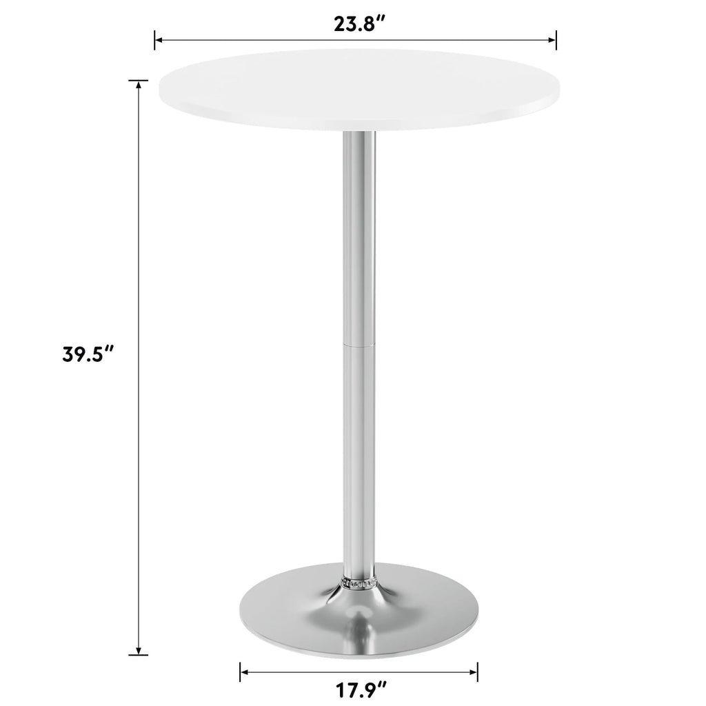 Round Bar-Height Bistro Pub Table With Metal Base And MDF Top, 23.8 x 23.8 x 39.5 Inch