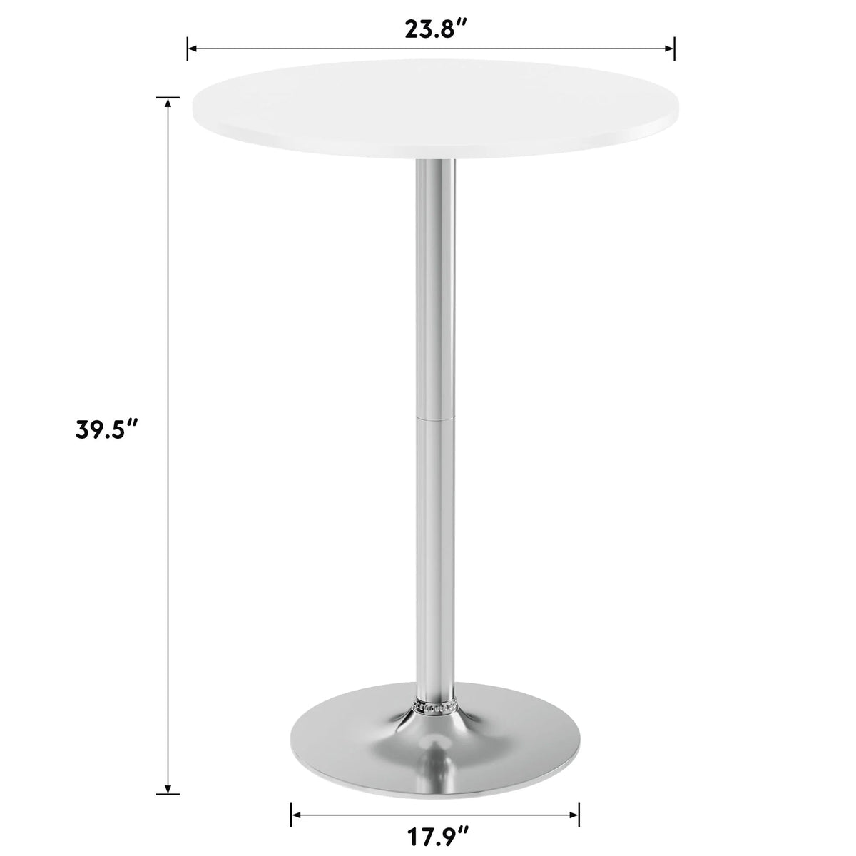 Round Bar-Height Bistro Pub Table With Metal Base And MDF Top, 23.8 x 23.8 x 39.5 Inch