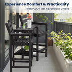 PLUUV Tall Adirondack Bar Chairs Set of 2, All-Weather HDPE - Removable Double Connecting Trays