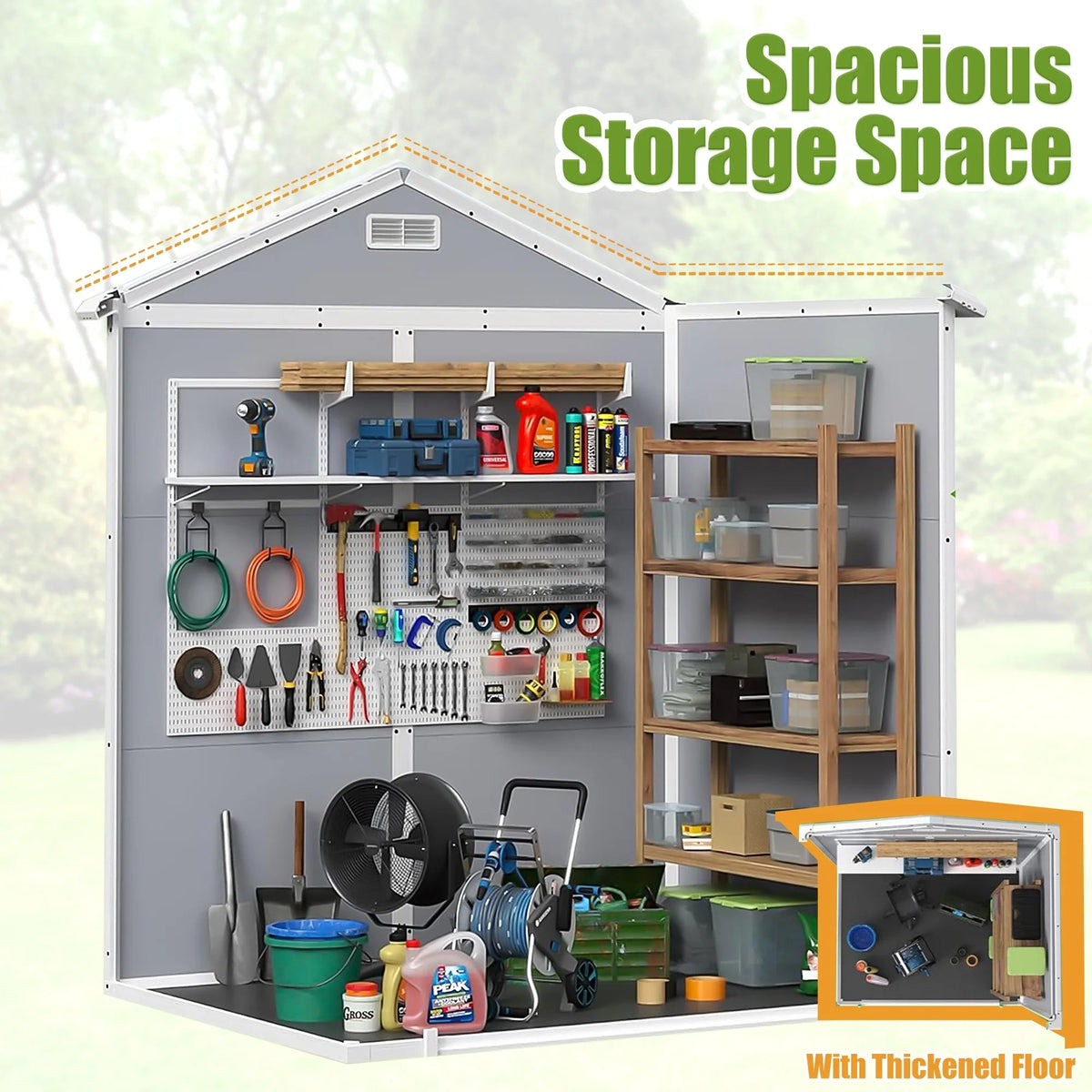 Enyopro Horizontal Resin Outdoor Storage Shed, 306Gal, 55.9in L x 29.52in W x 43.3in H