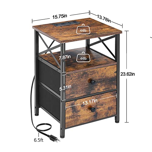 AMHANCIBLE Nightstand Set, 2 Count, Rustic Brown, 13.78in W x 15.75in D x 23.62in H - HET05XBR