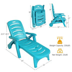 Rolling Folding Plastic Pool Lounge Chair With Armrests, 5 Position - Patio Deck Beach Chair