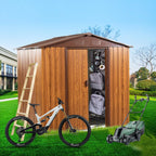 Outdoor Metal Storage Shed 6.36 x 5.7ft With Floor Frame, Sliding Doors, Brown & Wood Grain, No Window