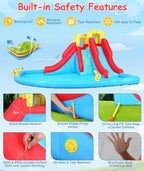 ROOJER Inflatable Water Slide Bounce House 8-in-1 With 450W Blower - Crocodile Water Park