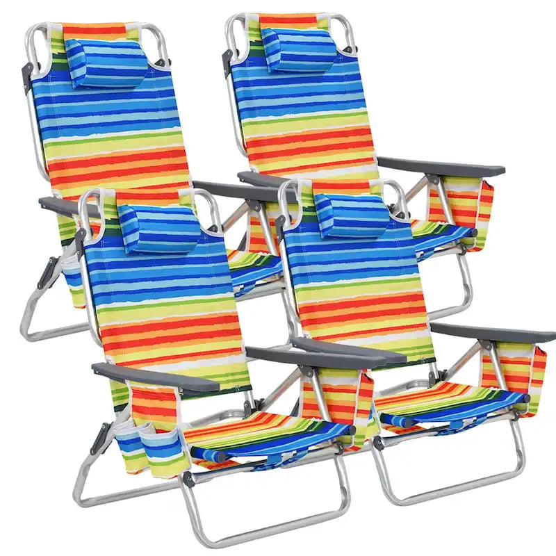 Costway Folding Backpack Beach Chairs 4-Pack, 5-Position Adjustable