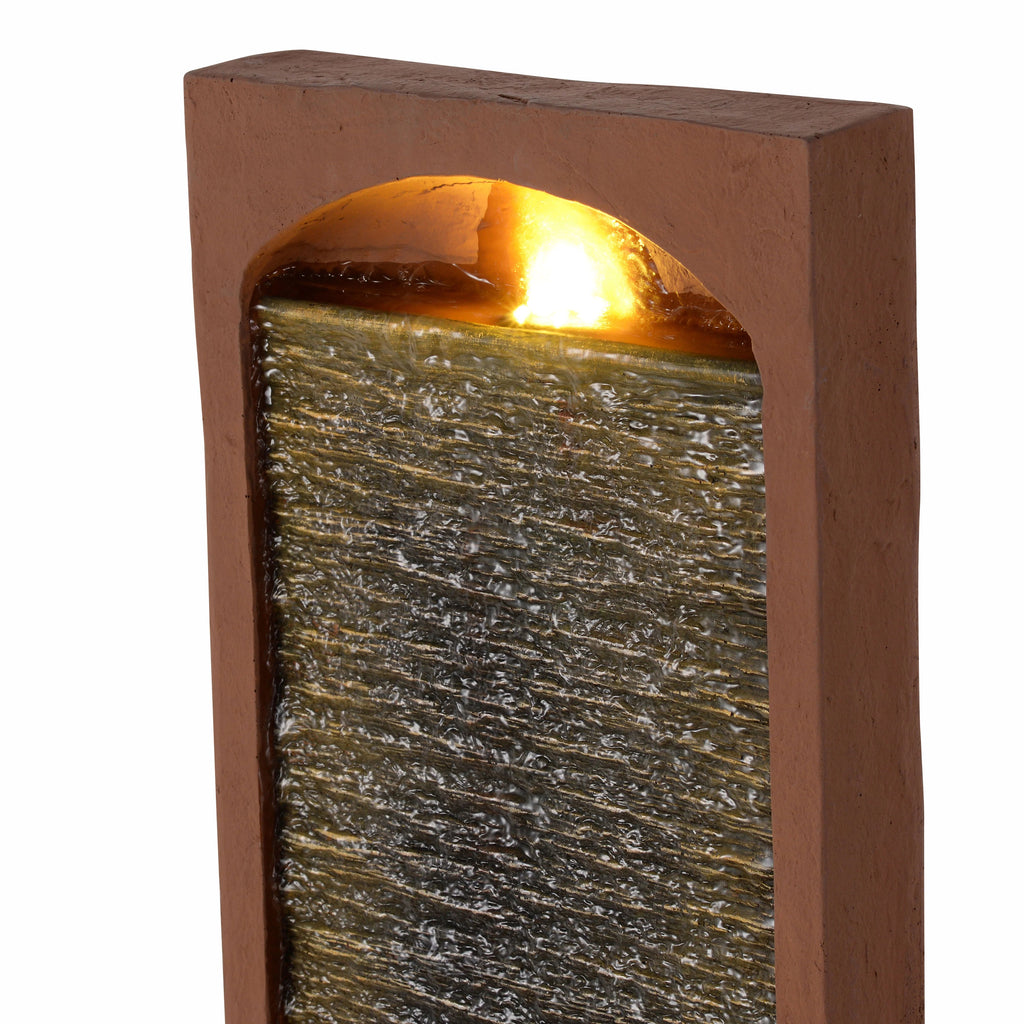 Teamson Home Faux Slate Outdoor LED Waterfall Fountain, 38.5 in, Red Rock