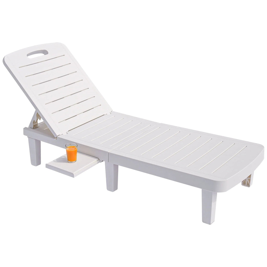 Outdoor Adjustable Patio Lounge Chair Set Of 2 With Side Table, White - 74.5 x 24.4 x 30 inch
