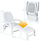 Folding Plastic Outdoor Chaise Lounge Chair With Wheels, 6-Position, 65.5 x 29 x 16.5-37 in, 330 lbs