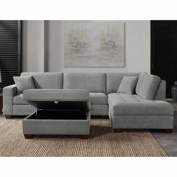 Thomasville Miles Fabric Sectional With Storage Ottoman, 3 Piece, Blue Or Gray