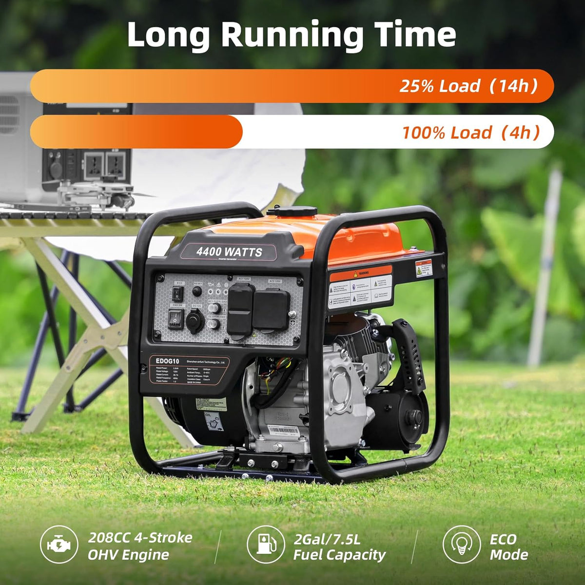 Gas Powered Open Frame Inverter Generator, 4400 Peak Watts / 3400 Running Watts - RV Ready