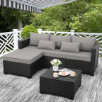 3-Piece Outdoor Sectional Wicker Patio Furniture Set With Ottoman And Storage Table - Light Grey