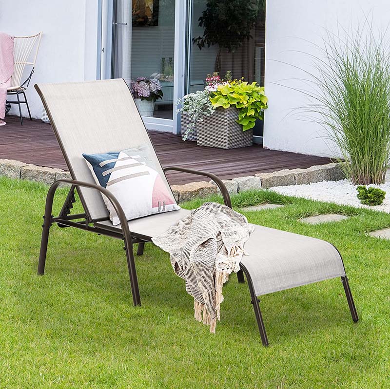 Fabric Folding Outdoor Chaise Lounge Chairs, 2 Pcs, 5 Position