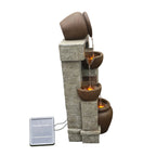 Teamson Home Solar Powered 4-Tier Cascading Bowls Garden Water Fountain With LED Lights, Brown, 28.5 in