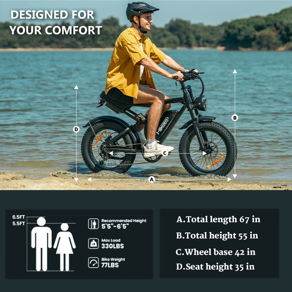 HiKeep Electric Mountain Bike, 20 inch Fat Tires, 48V 15Ah Battery - K6-L