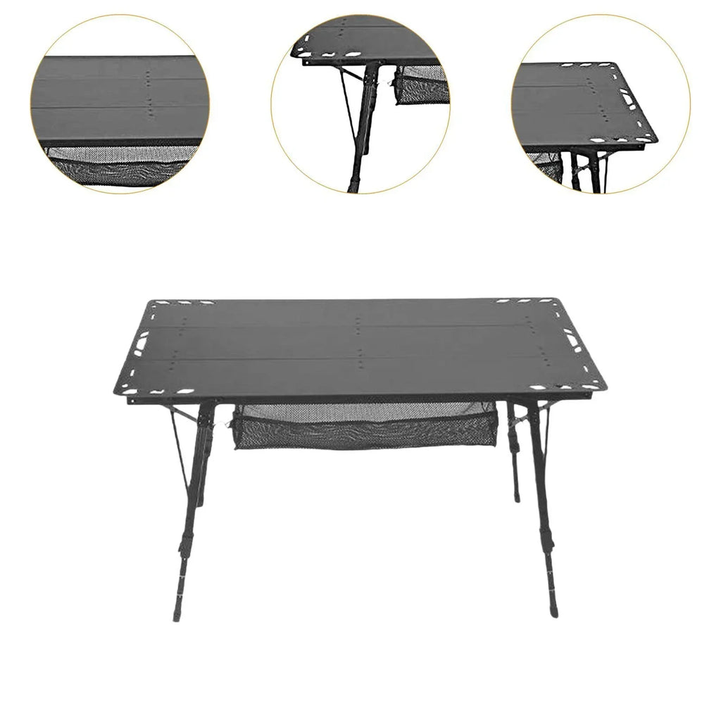 Miulika Folding Camping Table, Aluminum Alloy And PP, 103cm x 55cm, Adjustable Height 45cm-67cm - Black