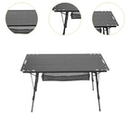 Miulika Folding Camping Table, Aluminum Alloy And PP, 103cm x 55cm, Adjustable Height 45cm-67cm - Black