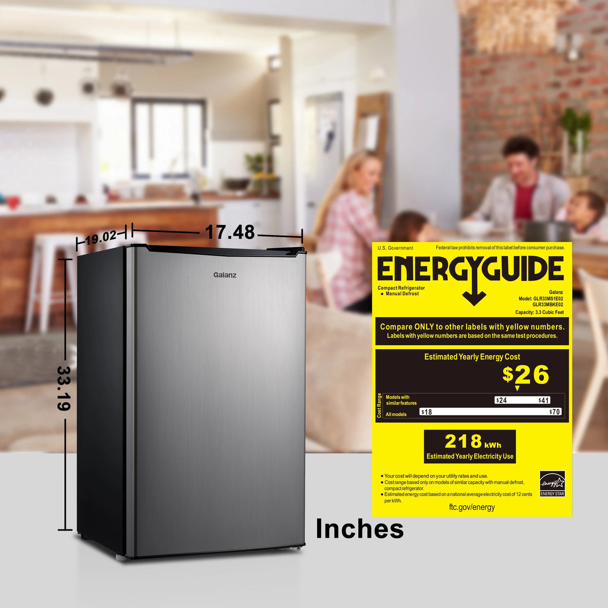 Galanz 3.3 Cu Ft One Door Mini Fridge, Black