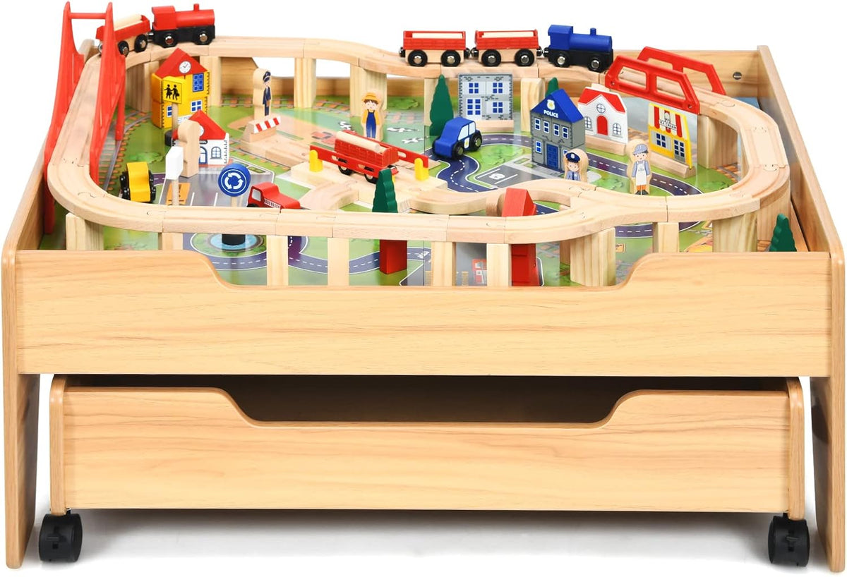 Wooden Children's Train Activity Table With Storage, 100 Pieces, 48 x 24.5 x 16 L x W x H