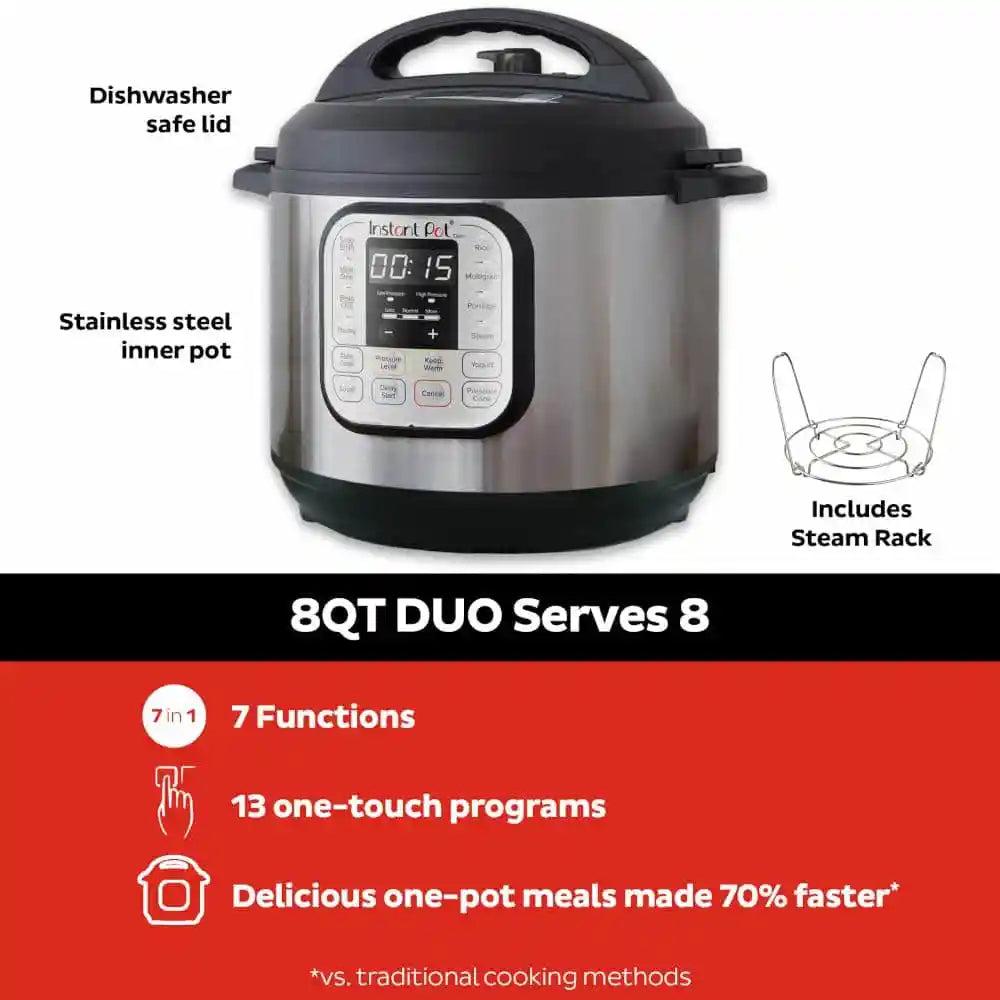Instant Pot Duo Electric Pressure Cooker, 8 qt, Stainless Steel