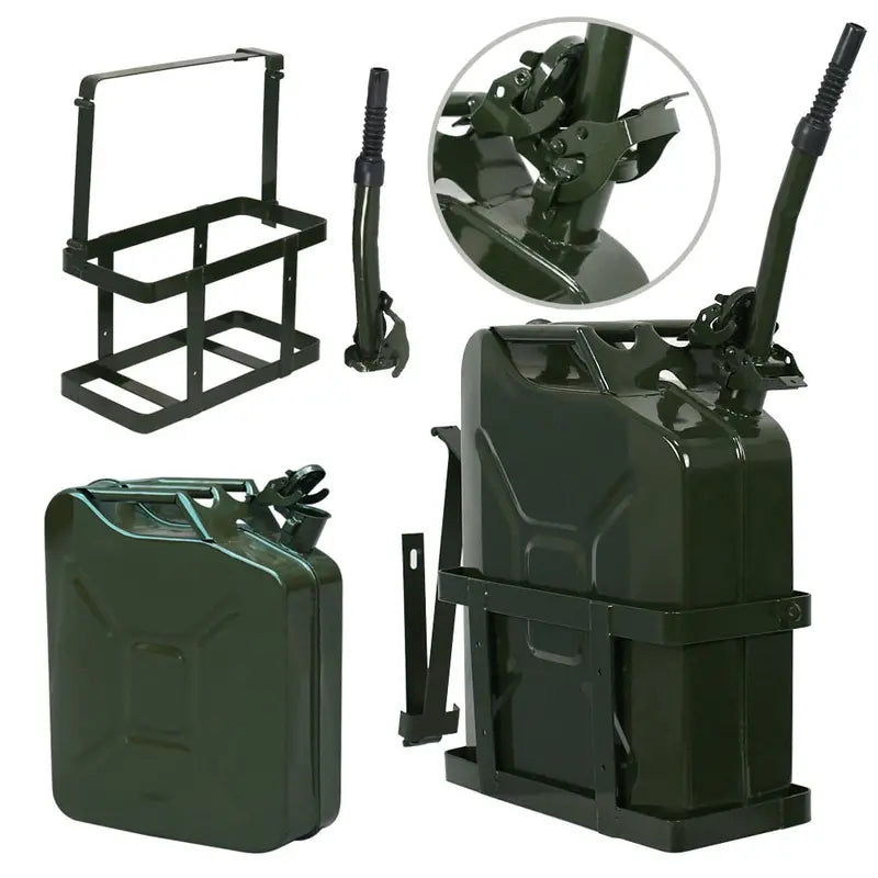 ZENY Set Of 4 Jerry Can 5 Gal 20L Gas Fuel Steel Tank With Holder - D02-1216-G24