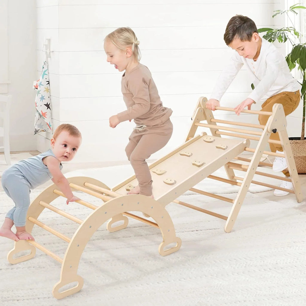 Tiny Land 5-in-1 Pikler Triangle Climbing Set With Slide And Arch - TLTGPT001