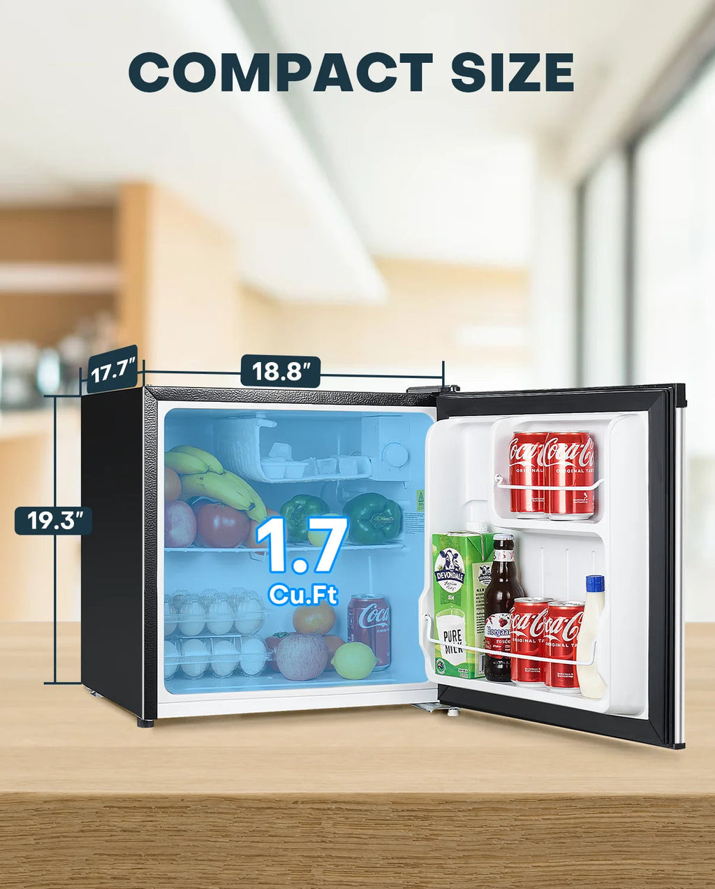 Upstreman 1.7 Cu Ft Single-Door Mini Fridge With Freezer, Black - FR17