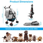 iMounTEK 4-Wheel Foldable Pet Stroller With Removable Liner And Storage Basket - Gray