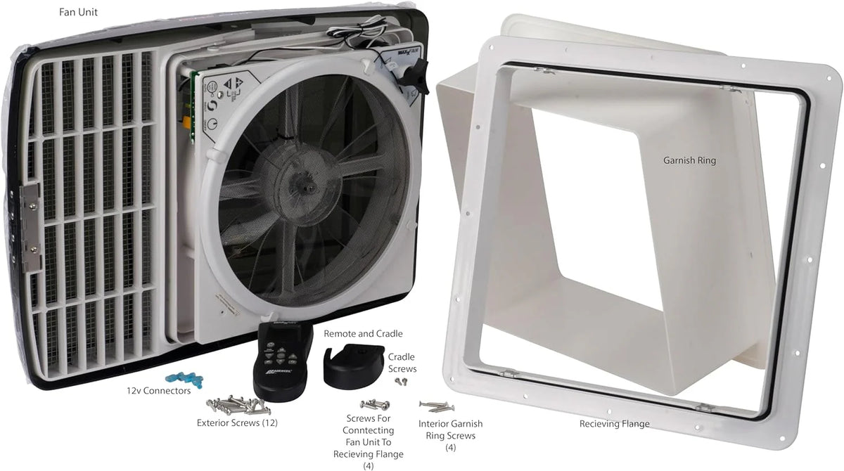 Maxx Air MaxxFan Deluxe RV Roof Vent Fan, Black, 12 Volt DC, 10 Speed, 22.5in x 16.5in x 5in - 00-07500K