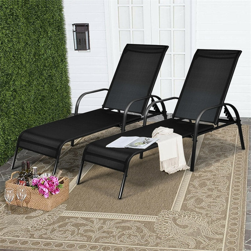 Fabric Folding Outdoor Chaise Lounge Chairs, 2 Pcs, 5 Position