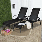 Fabric Folding Outdoor Chaise Lounge Chairs, 2 Pcs, 5 Position
