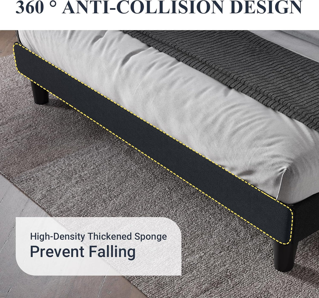 Allewie King Size Upholstered Bed Frame With Button Tufted Wingback Headboard, Black