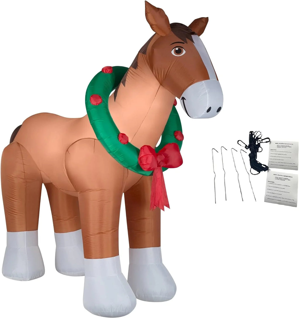Christmas Inflatables Clydesdale Horse Holiday Inflatable, 9 Foot Wide, Brown, Lights Up - MTR-17148