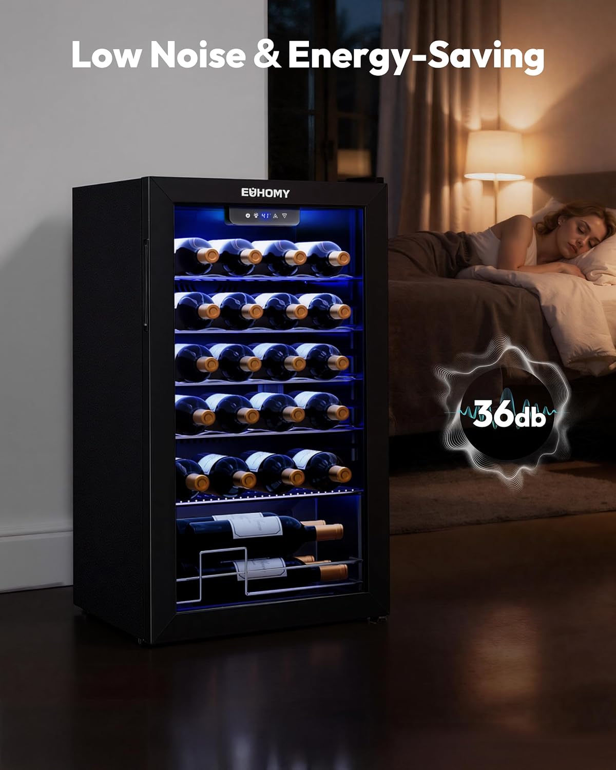 EUHOMY 25 Bottle Compressor Wine Cooler Refrigerator, Black, 18.7in D x 17.5in W x 31.3in H